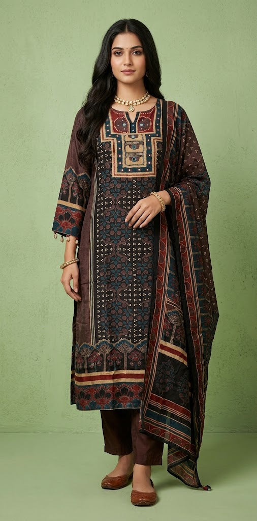 Brown crepe silk kurti set