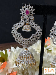 Diamond Finish Long Jhumka Earrings Gold Tone