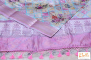 Digital Printed Semi Organza Saree With Pink Border Bp Saree