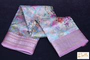 Digital Printed Semi Organza Saree With Pink Border Bp Saree
