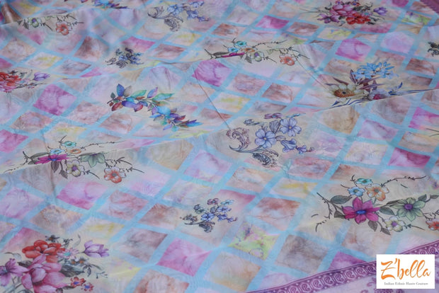 Digital Printed Semi Organza Saree With Pink Border Bp Saree