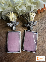 Dual Tone Earring With Pink Stone Earrings Silver Tone