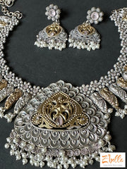 Dual Tone Necklace With Earring Necklace