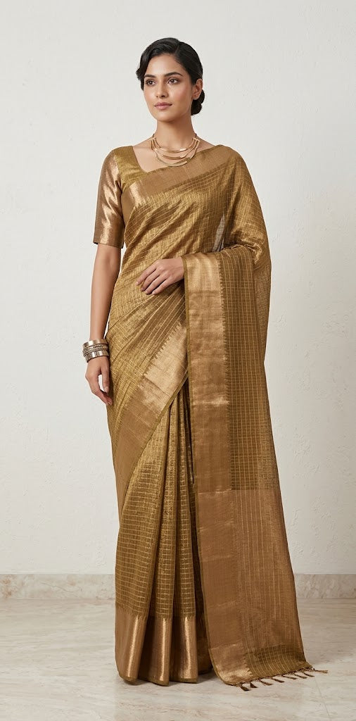 Pure handloom matka silk saaree with stitched blouse