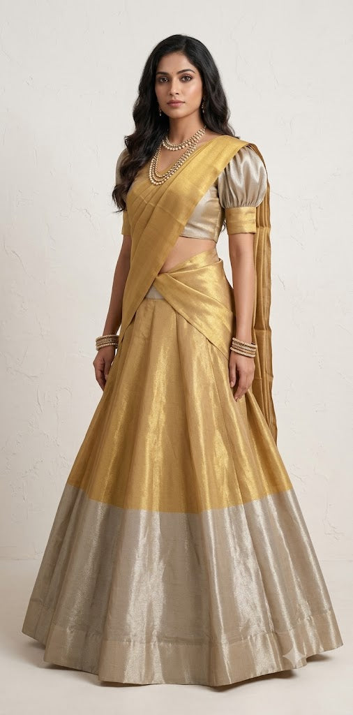 Cotton tissue 8m flare skirt, blouse and dupatta