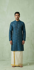 Peacock blue cotton silk long kurta