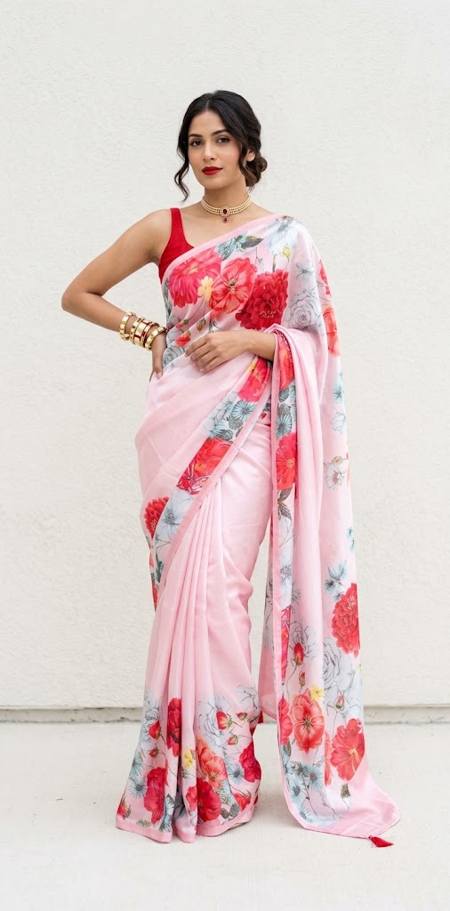 Digital printed semi silk saree, no BP