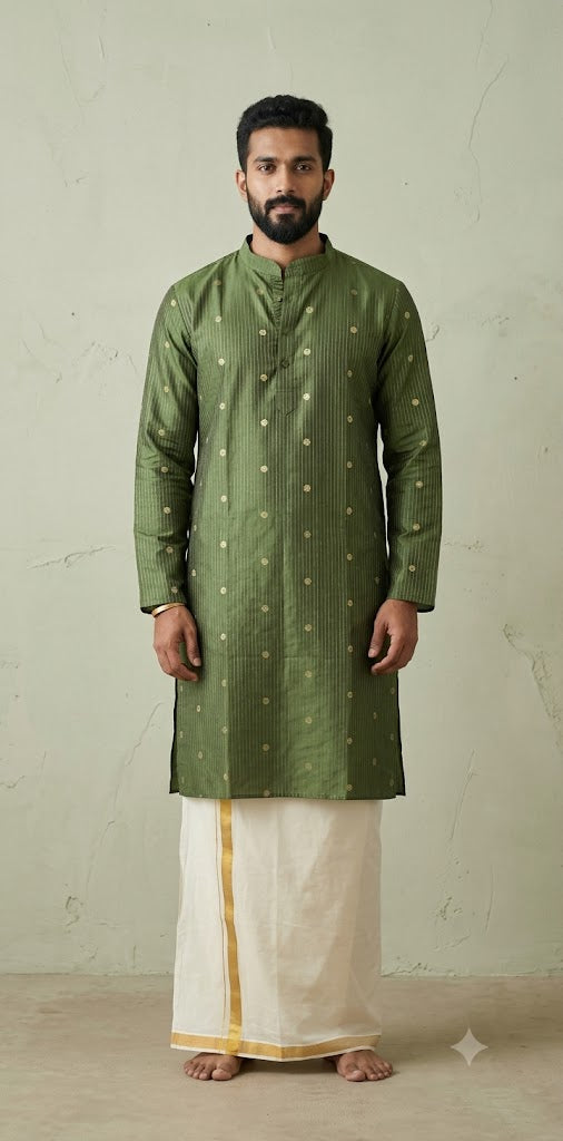 Green cotton silk long kurta
