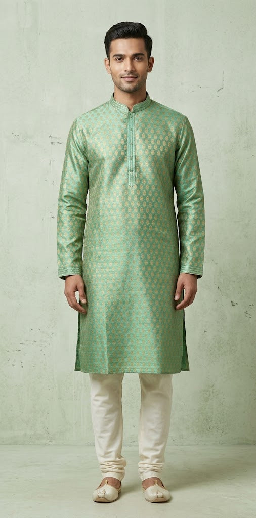 Light green banarsi brocade style kurta