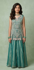 Light green tissue crop top with palazo pants