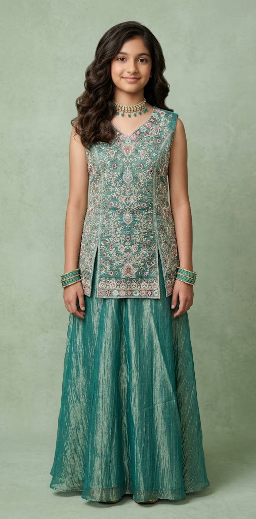 Light green tissue crop top with palazo pants