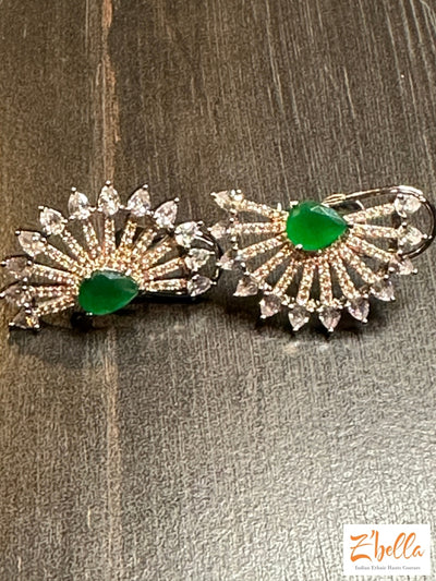 Earring With Green Stone Earrings Silver Tone