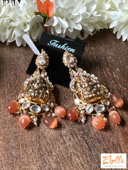 Earring With Kundan And Orange Beads Earrings Gold Tone