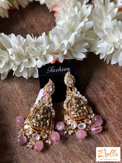 Earring With Kundan And Pink Beads Earrings Gold Tone
