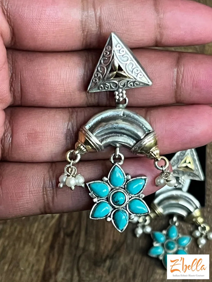 Earring With Light Blue Stone Earrings Silver Tone