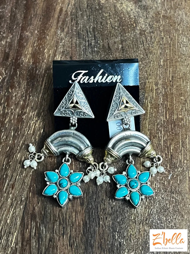 Earring With Light Blue Stone Earrings Silver Tone