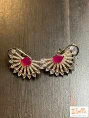 Earring With Red Stone Earrings Silver Tone