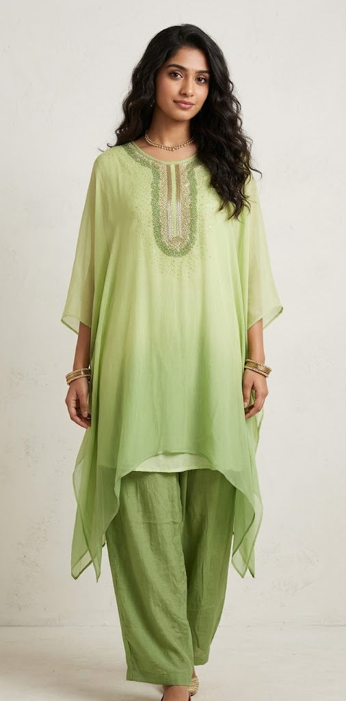 Chiffon designer short kurti with bottom