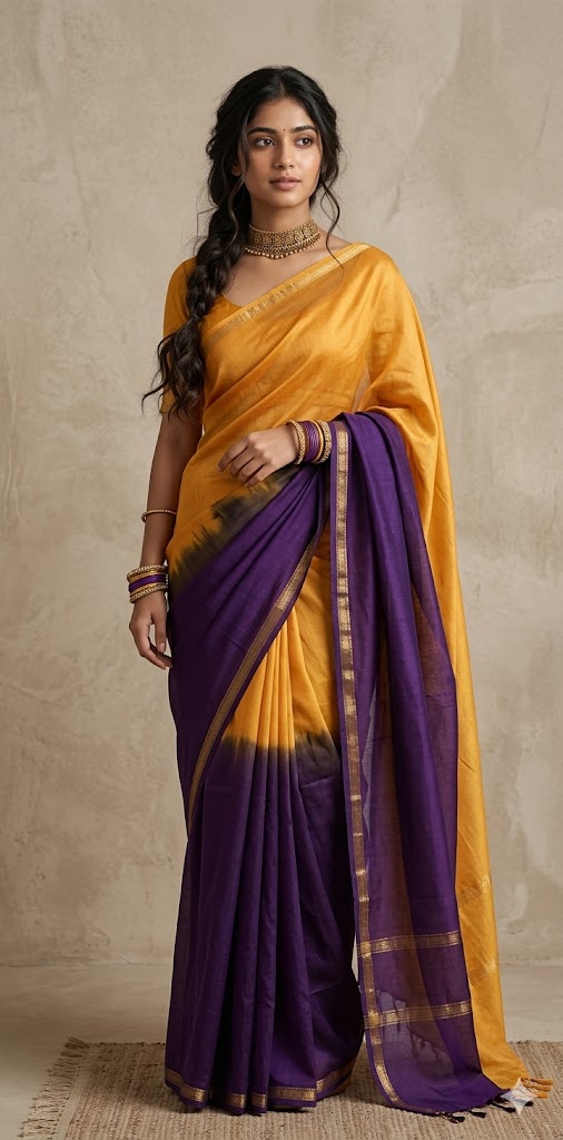 Chanderi cotton silk multi shaded saree, with BP