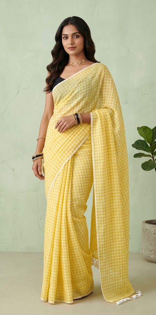Mul cotton check saree