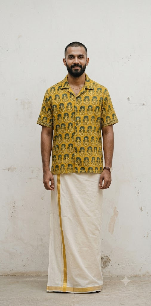 Ajrakh handblock printed Cuban colar shirts in pure modal silk