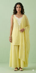 Yellow cotton kurti with bottom and dupatta