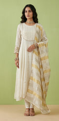 Off white crepe tissue silk anarkali with bottom and dupatta