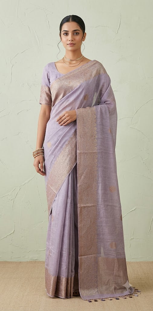 Linen banarsi saree with stitched blouse