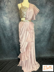 Embroidered Blouse With Mauve Chiffon Organza Skirt And Ruffled Dupatta Attached Lehanga