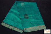 Emrald Green Matka Silk Saree With Peach Pallu And Stitched Blouse Saree