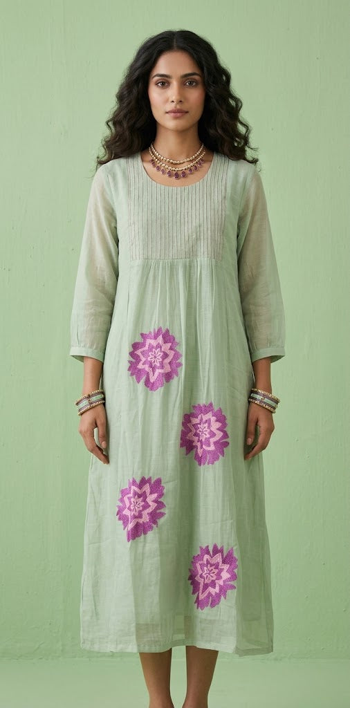 Chanderi silk dress with embroidery