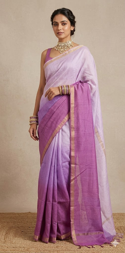 Chanderi cotton saree in ombre color