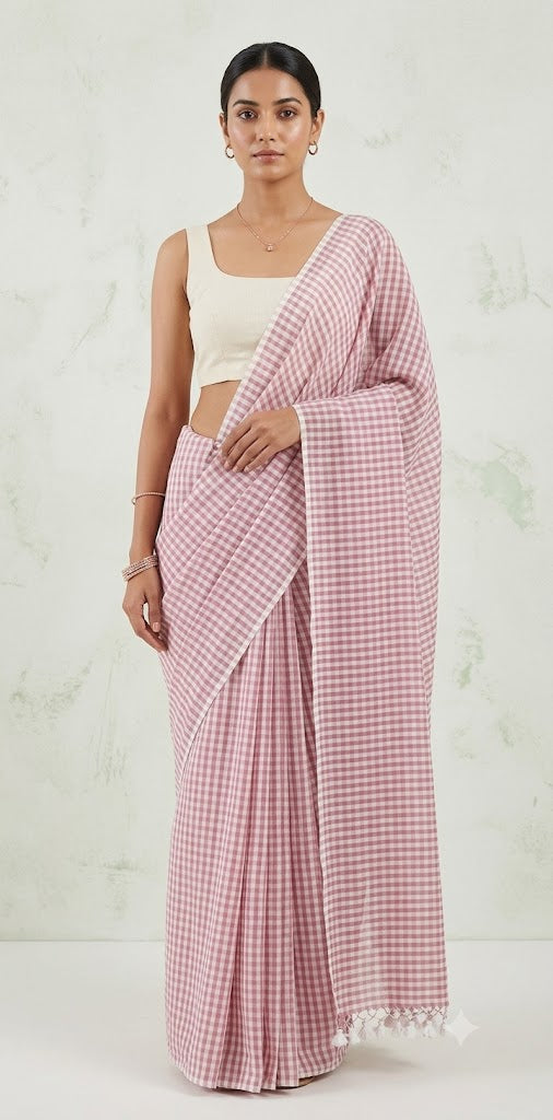 Mul cotton check saree