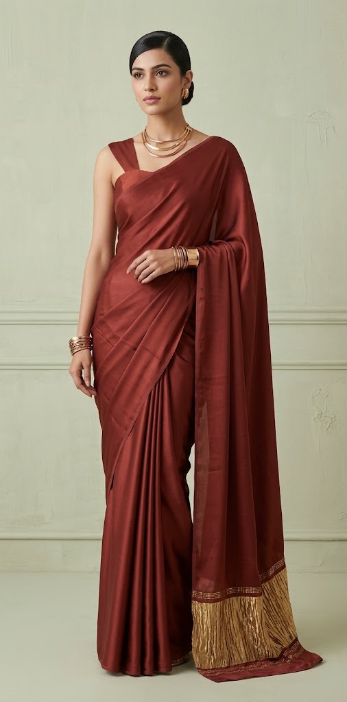 Maroon gajji silk saree with lagda patti pallu