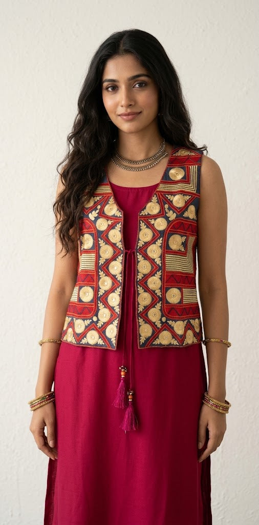 Jacket with thread embroidery