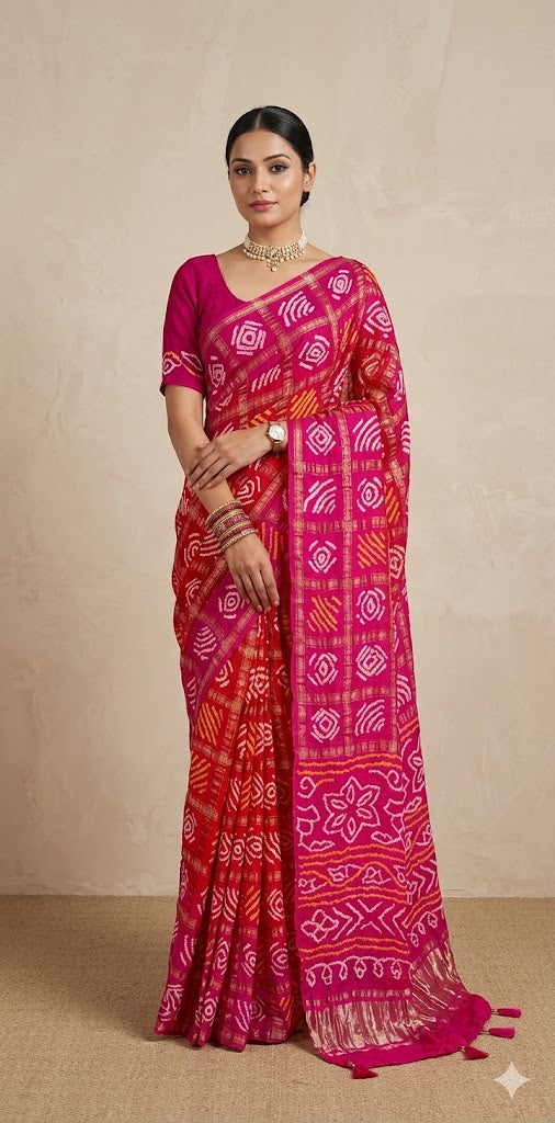 Pure gharchola Gajji silk saree with stitched blouse