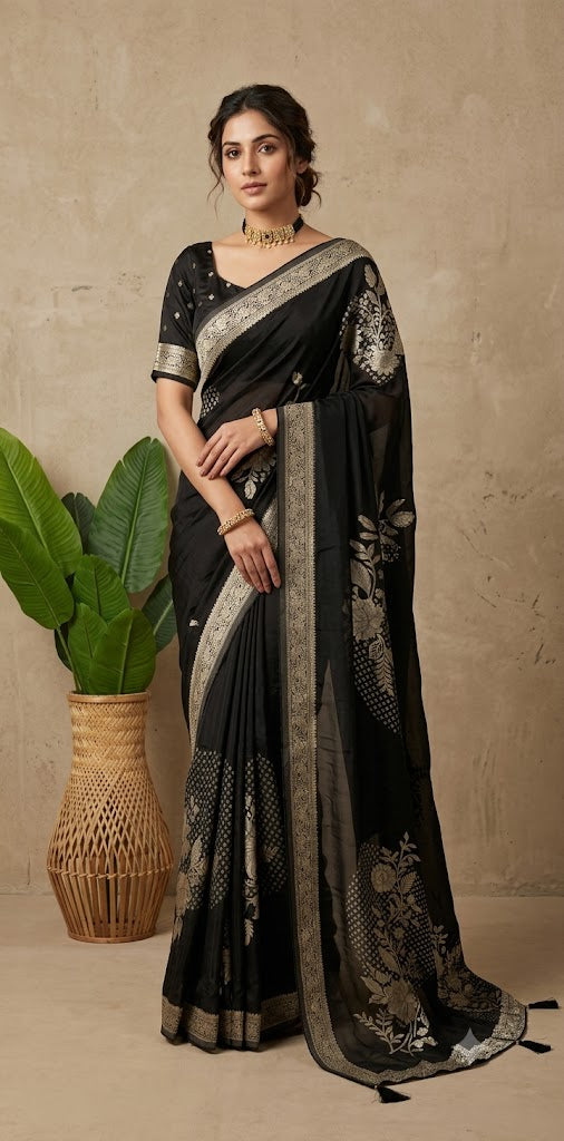 Crepe georgette saree with stitched blouse