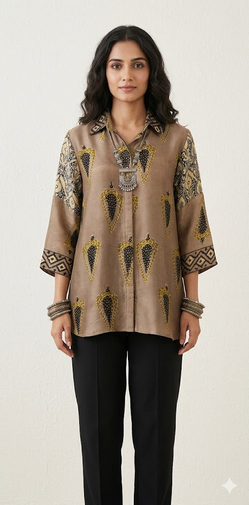 Pure Modal silk shirt with hand block print