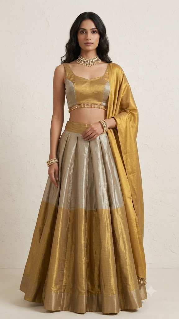 Cotton tissue 8m flare skirt, blouse and dupatta