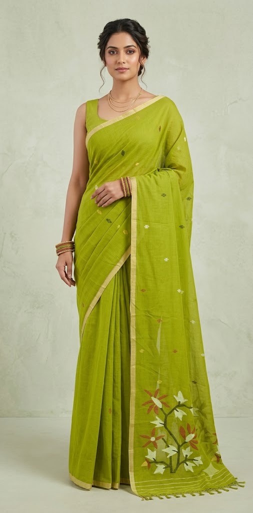Light green with handloom jhamdani weave