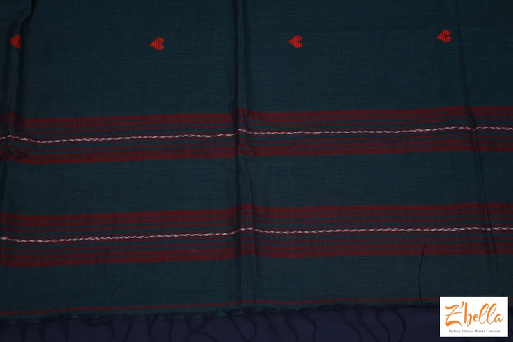 Green And Red Combo Heart Weave Pure Handloom Cotton Saree With Bp Saree