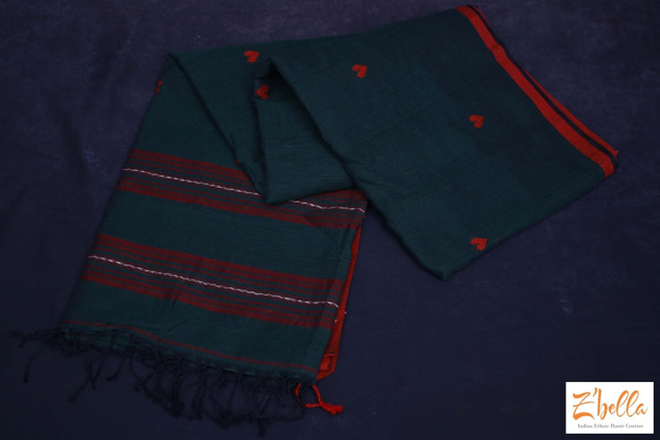 Green And Red Combo Heart Weave Pure Handloom Cotton Saree With Bp Saree