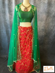 Green And Red Combo Silk Lehanga Lehanga