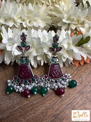 Green And Red Stone Earring Earrings Silver Tone