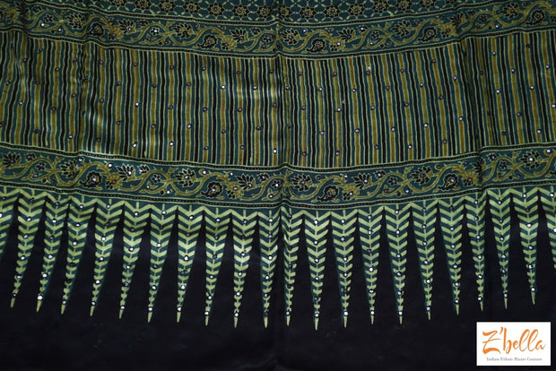 Green And Yellow Modal Silk Saree With Mirror Work Stitched Blouse Saree