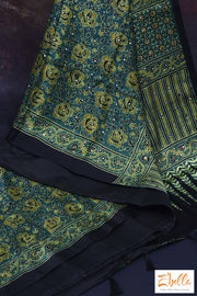 Green And Yellow Modal Silk Saree With Mirror Work Stitched Blouse Saree