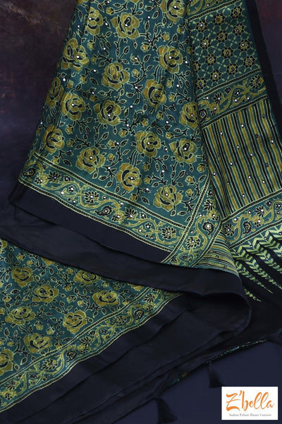 Green And Yellow Modal Silk Saree With Mirror Work Stitched Blouse Saree