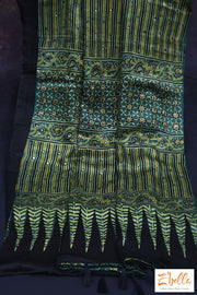 Green And Yellow Modal Silk Saree With Mirror Work Stitched Blouse Saree