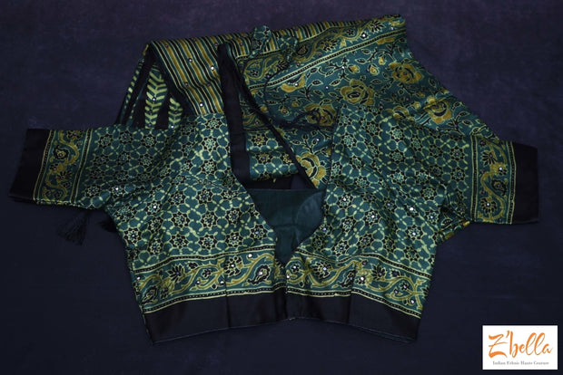 Green And Yellow Modal Silk Saree With Mirror Work Stitched Blouse Saree
