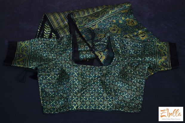Green And Yellow Modal Silk Saree With Mirror Work Stitched Blouse Saree